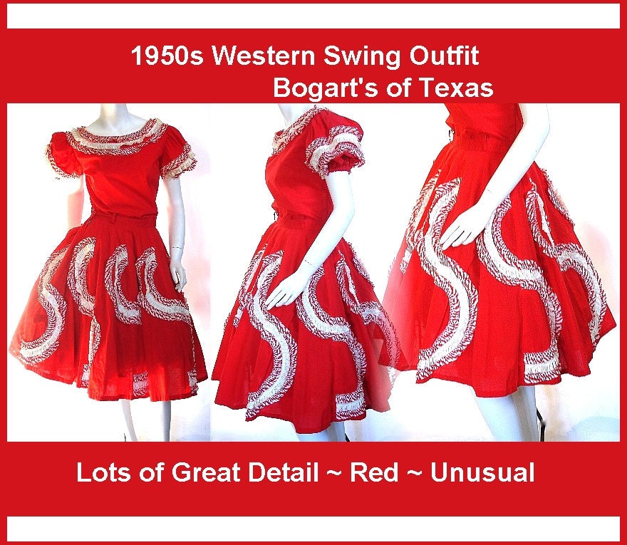 Vintage 1950's Western Swing Outfit  Bogarts of Texas Dress Full Skirt Mad Men Garden Party Rockabilly Designer Couture Wedding Square Dance