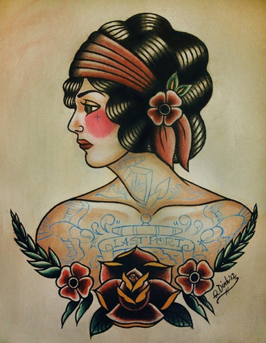 Old School Flapper Tattoo Flash