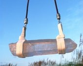40% OFF- horizons- vintage beads, large quartz, silver feather charm and leather