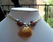 Handmade Hemp Beach Jewelry, Unisex Surfer Seashell Necklace with Zen Glass Beads