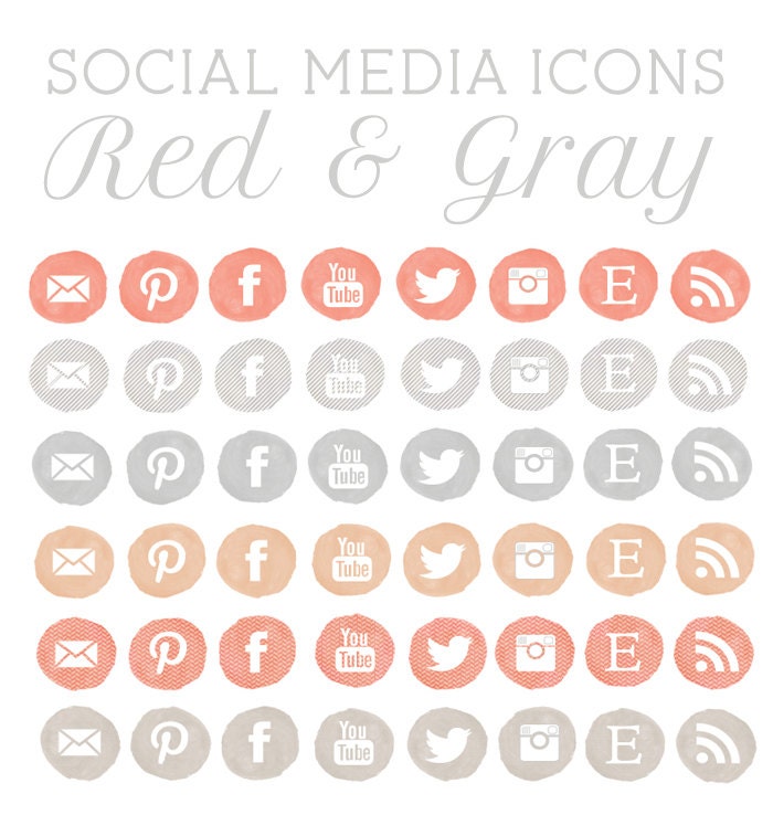 Watercolor Social Media Icons - Red & Gray
