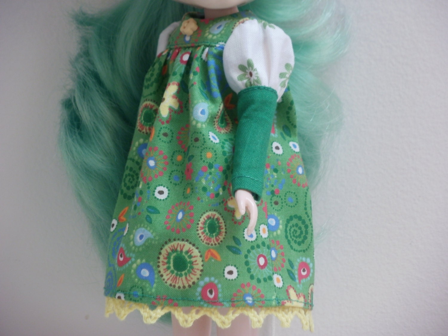 Blythe dress in green retro paisley cotton print