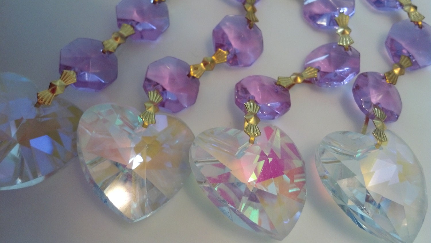 FIVE  Chandelier Crystal Heart Crystal AB Purple Triple Bead Ornament Crystal Prism