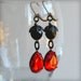 Red Black Gothic Victorian Dark Brass Dangle Earrings/ Perotis