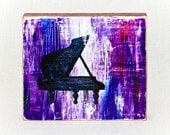 Purple Abstract Piano Painting Image Transfer Art on Salvaged Wood
