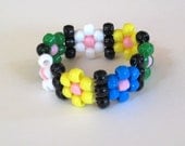 Multicolor flower pony bead cuff