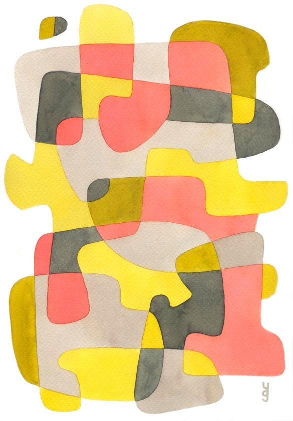 Abstract Art Print Poster Mid Century Modern Home Decor 'Yellow and Pink' yellow pink gray black 8 x 10