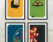 Retro NES Series 1 Poster Set: Mario, Zelda, Metroid & Castlevania inspired prints 11X17"
