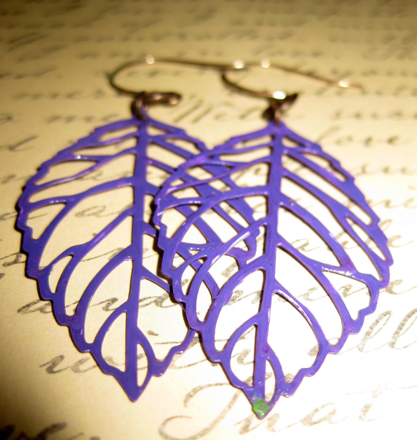 Purple Filigree Leaf Earrings, Filigree Leaf Earrings, Painted Filigree Earrings, Statement Earrings, Leaf Earrings, Custom Colors