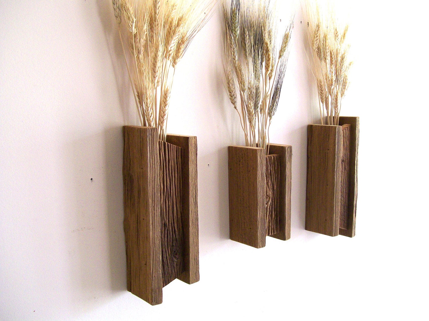 Set of 3 Rustic / Reclaimed / Barn Wood Wall Vase / Flower Sconces - TheBarnYardShop