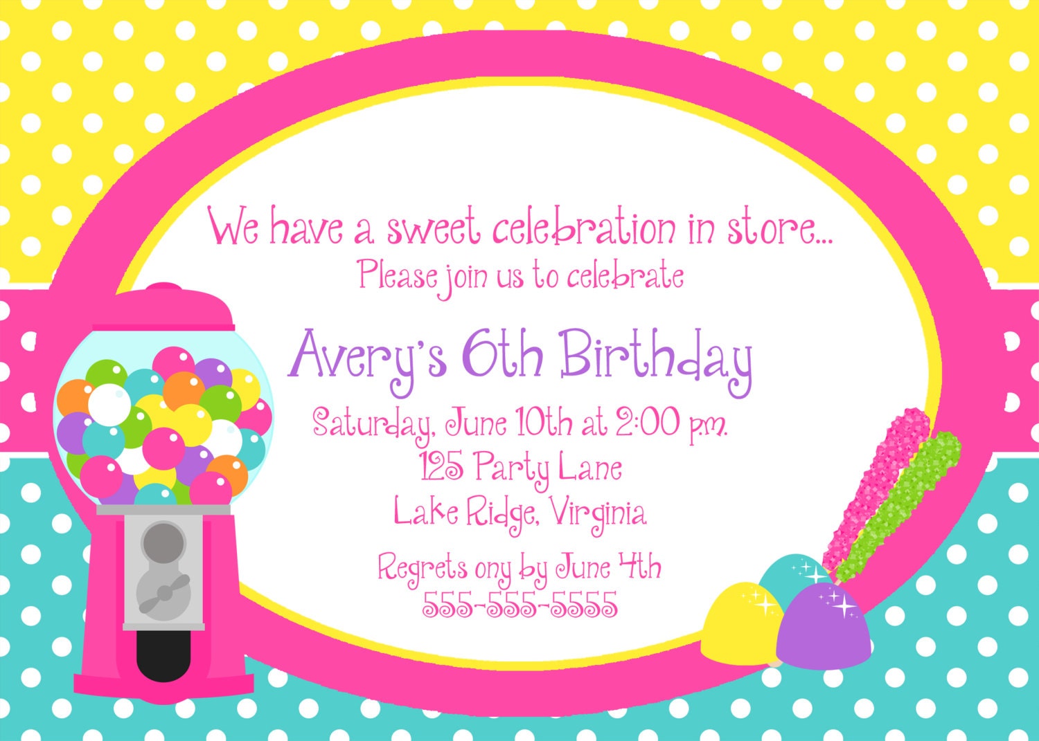 Printable Candy Birthday Invitation - Bright Colors Il_570xn