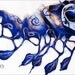 Felted Scarf - Blue Beige White with petals Wool "The Winter Evening"