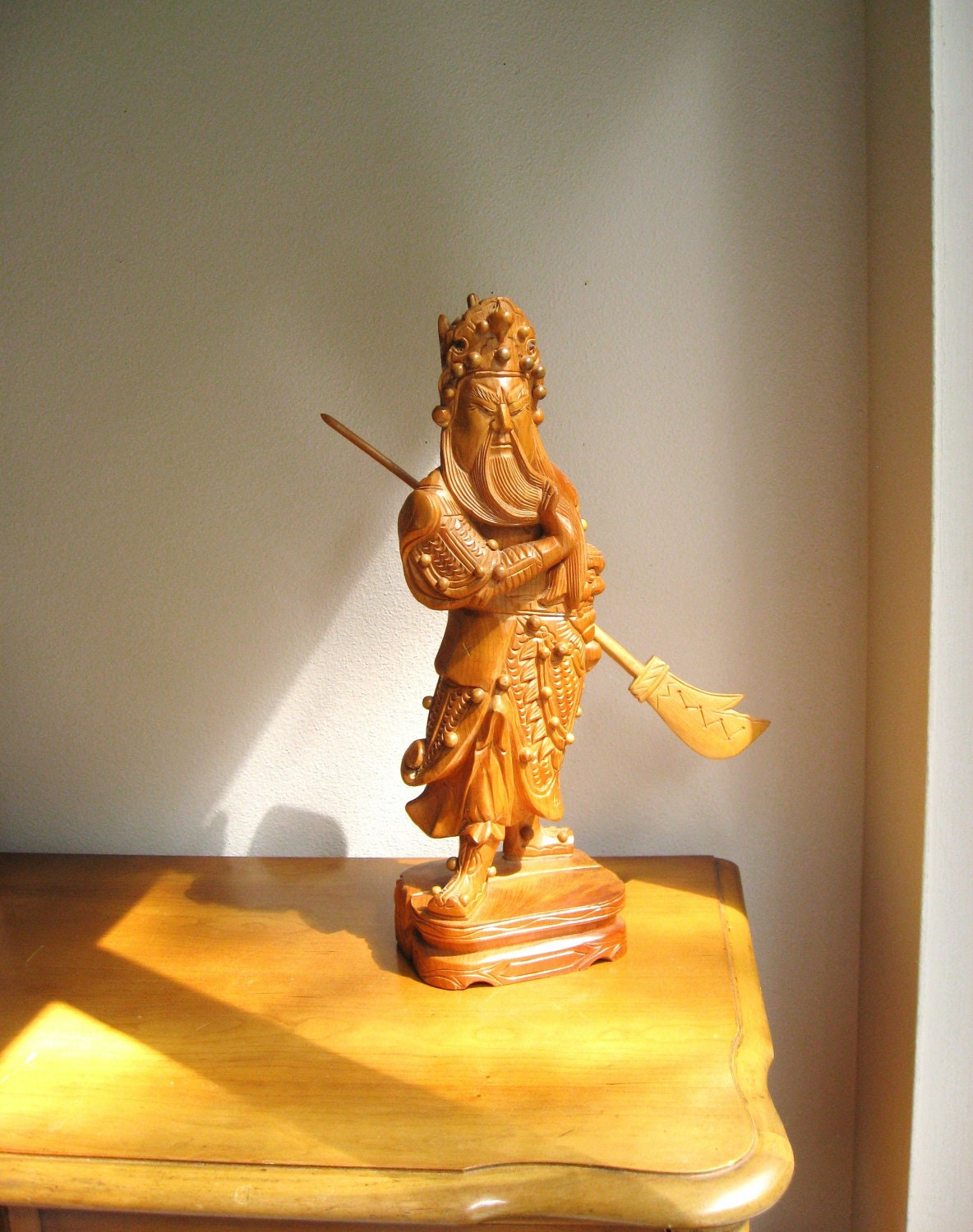 Vintage 18 inch Asian Wood Statue, General Kwan Warrior Statue, Large Asian Man Figurine