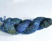 Hand Spun & Dyed 50g 2 ply Wool Yarn, Multi-Blues, Gold Speckle