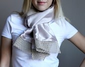 Summer linen scarf silk grey spring gift idea light with French lace /hmet /rusteam/etsy lush