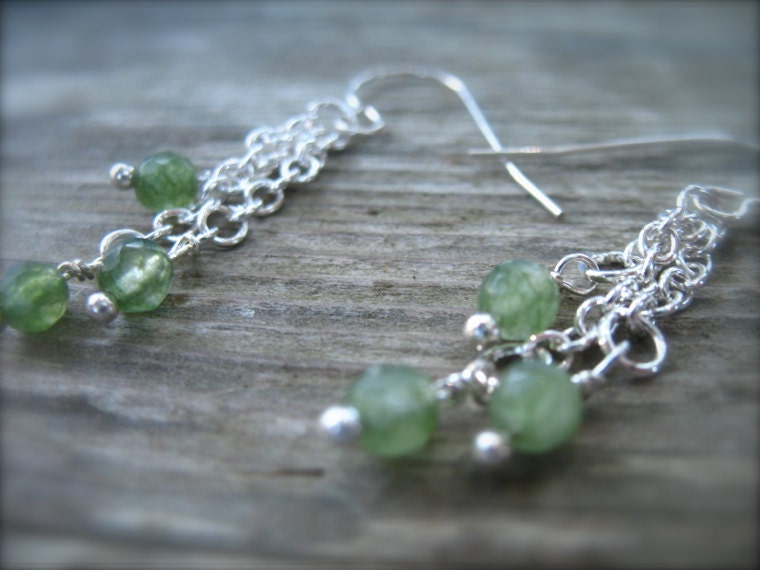 Green Onyx Earrings, Sterling Silver, Dangle Earrings