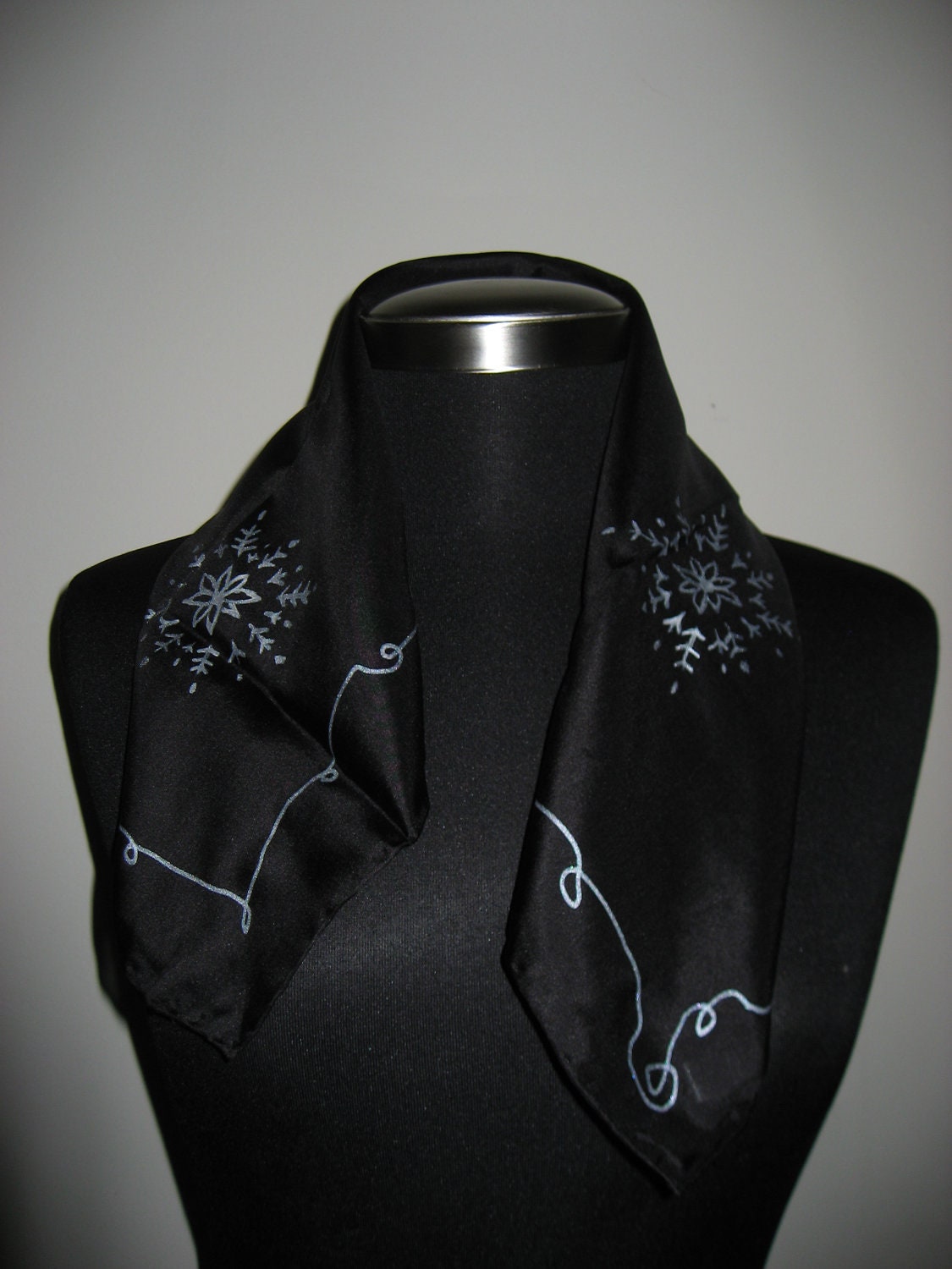 Hand Painted - Black-White Silk Scarf