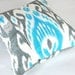 Grey and turquoise blue Pillow cover Ikat- Fabric hand loomed- Used natural dyes(Shipping from London,UK)