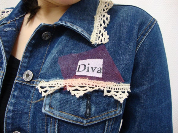 Upcycled Redesigned Denim Jacket - "I'm a Diva"