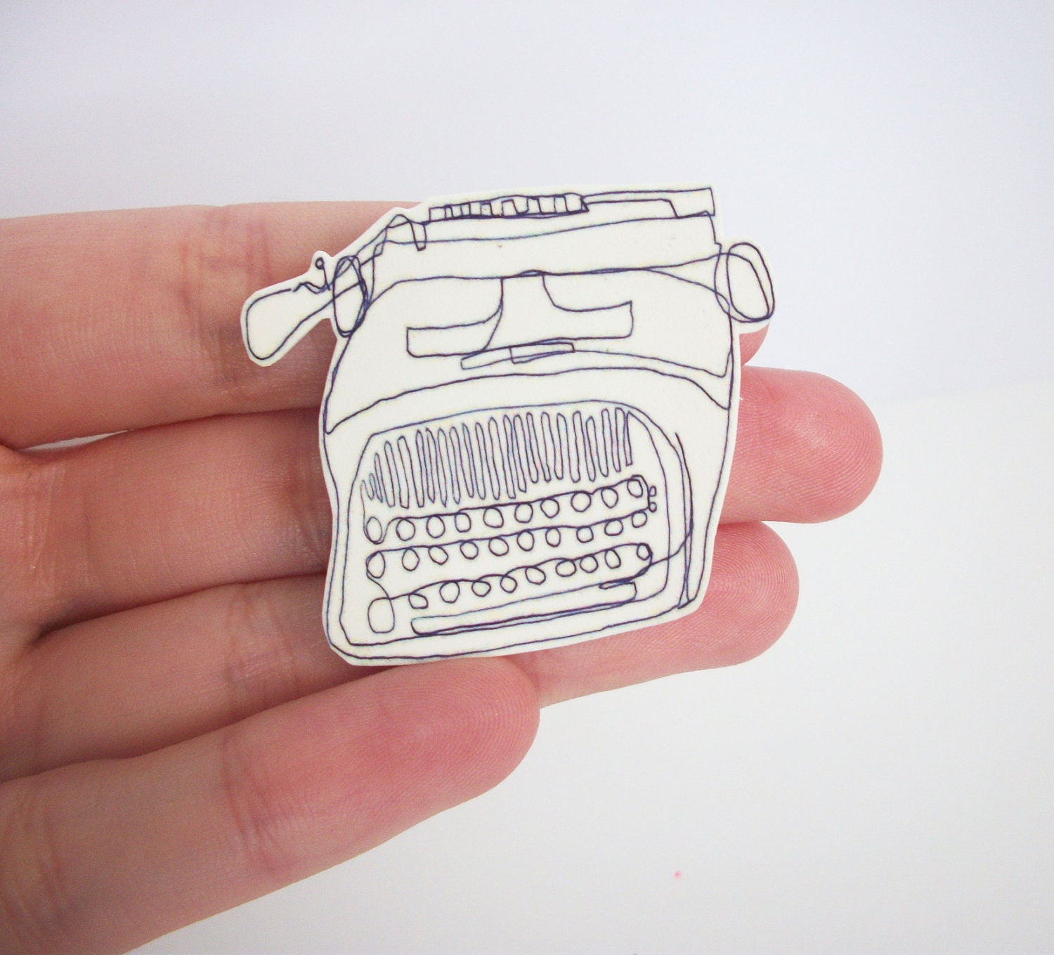 Typewriter linear plastic brooch.vintage style typewriter design indie typographic brooch.