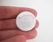 Typewriter button badge. illustrated linear design, typogaphy gift.pin badges, indie button,geek badges.