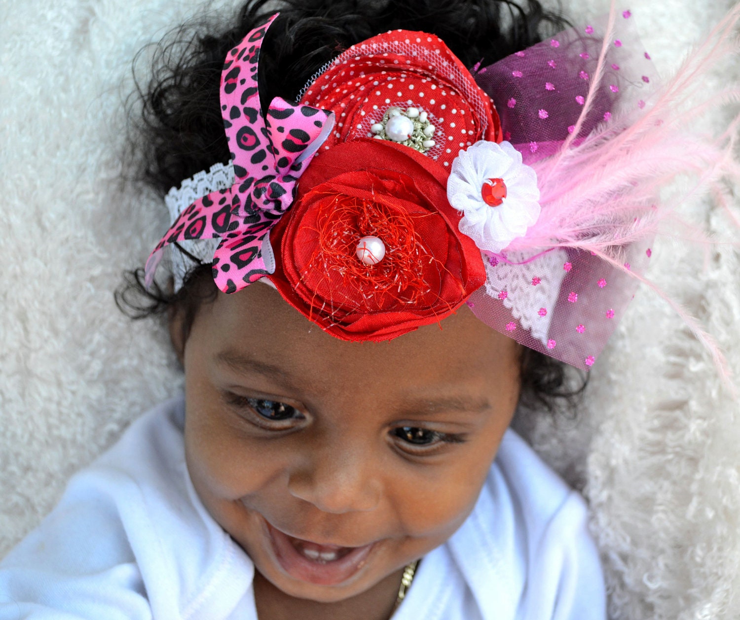 Couture Baby Girl Headband, Girl's Christmas Vintage Headband, Infant Red Headband, Baby Girl Lace Headband,Tutu Matching Headband