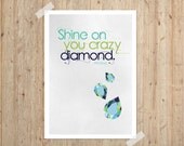 Shine On Digital Art Print 5x7 Typography Poster Inspirational Motivational Geometric Gem Crystal Texture Celadon Teal Blue Turquoise