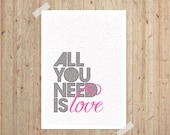Love Digital Art Print 8x10 Typography Poster Sweet Wedding Anniversary Nursery Pink Grey