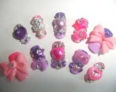 Pink & Purple Happy Princess Kitty full false/fake 3D bling nail Japanese lolita kawaii Himegyaru