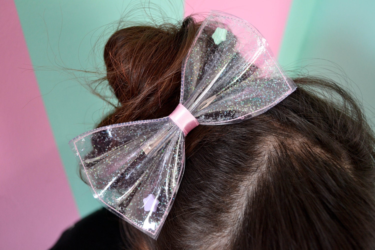 Awesome transparent fairy kei Bow with glitter