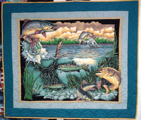 Rainbow Trout Stream Quilt Underwater Fishing by