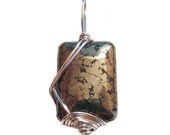 Gold Pyrite Pendant Wire Wrapped with Silver - Gemstone Pendant