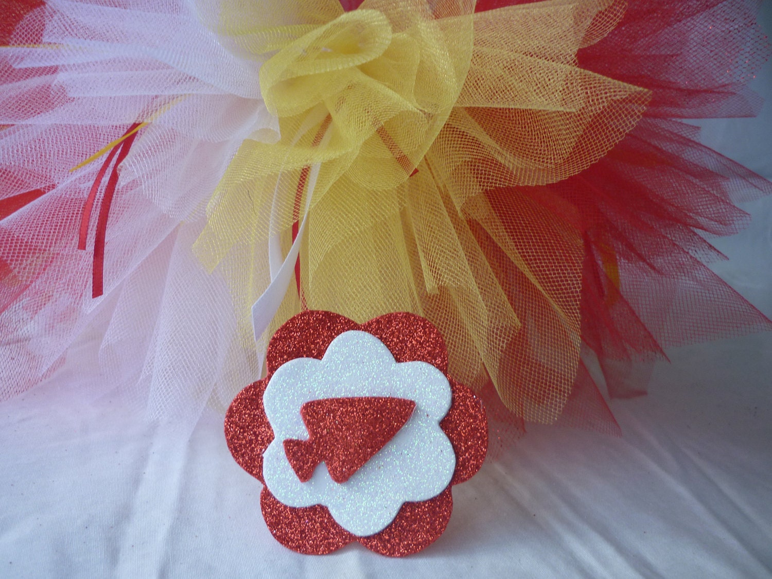 Custom baby tutu and hair clip set. Kansas City Chiefs NFL football theme - red, white and yellow. Handmade.