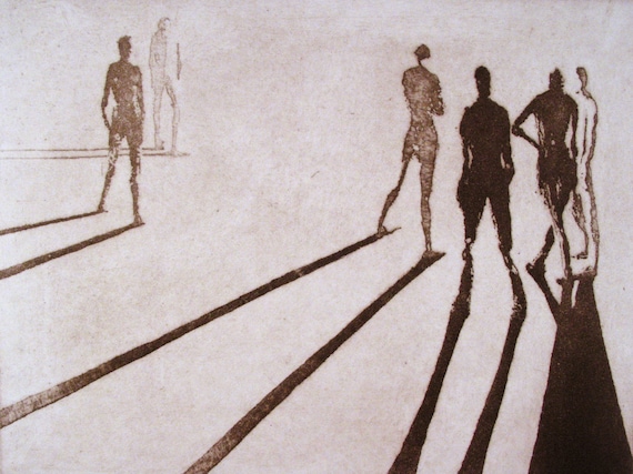 Haunting Figure Print Dark Creepy Shadows Spooky Hand Pulled Intaglio Fine Art Aquatint Sugarlift "Paths IX"