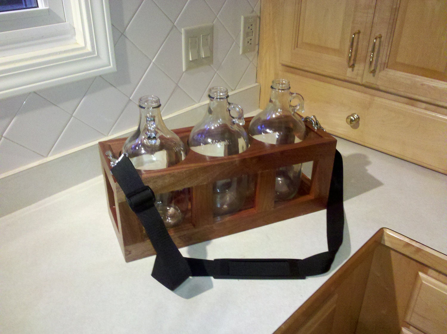 Growler Carrier Sapele Storage Hardwood Growler Jug Holder Transport Beer Tote FREE SHIPPING