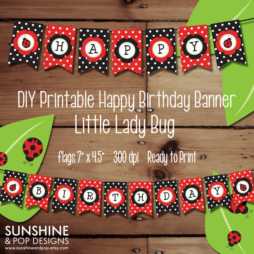 INSTANT DOWNLOAD - Lady Bug Printable Happy Birthday Bunting Banner - Perfect for kids birthday parties, ladybug party decorations Il_170x135