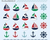 INSTANT DOWNLOAD - Nautical Sail Boat Clip Art - Sailing Boats Yachts Boating Out at Sea for scrapbooking, invitations - digital download Il_170x135