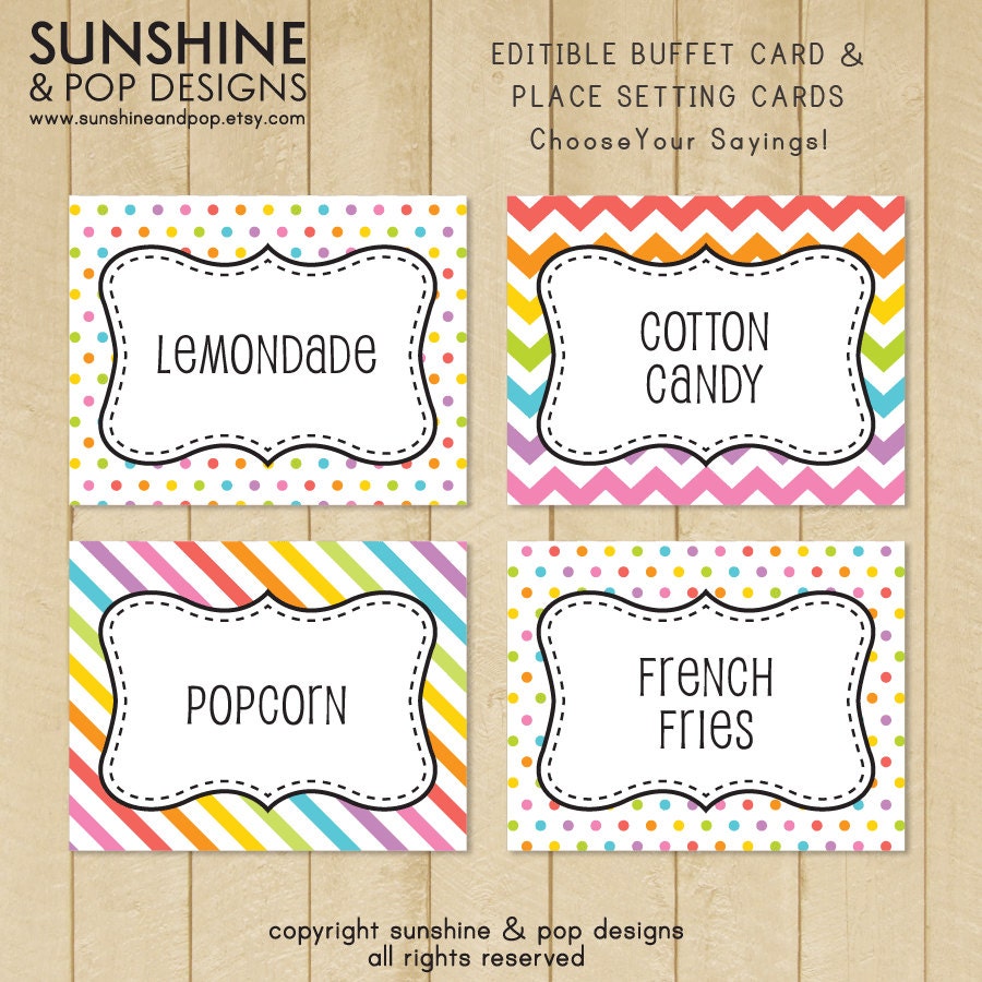 INSTANT DOWNLOAD - EDITABLE Rainbow Art Party Buffet Card, Food Tag, Label - Custom pdf colorful cute Diy Printable Il_170x135