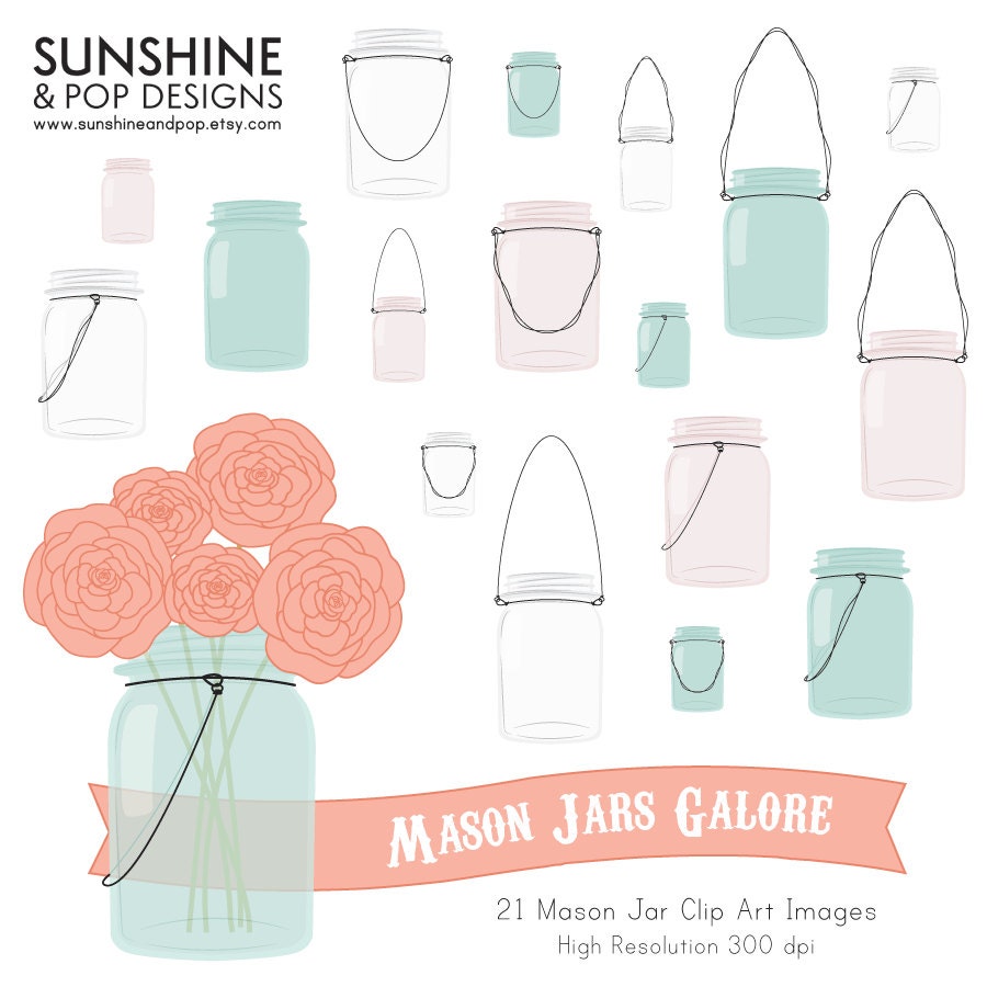 NEW - INSTANT DOWNLOAD - 21 Hand-drawn Mason Jar Digital Clip Art Images - vintage ball jars - for invitations, annoucements, printables Il_170x135