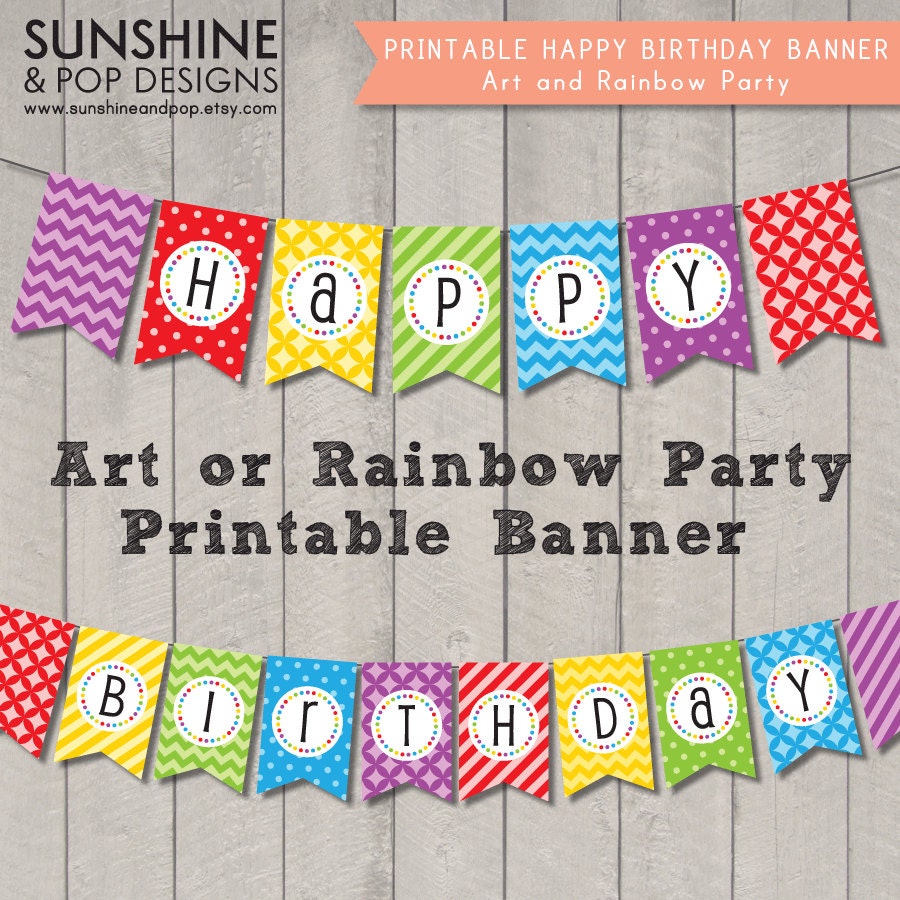 INSTANT DOWNLOAD - Art Party Rainbow Happy Birthday Banner - Perfect for art or paint party, printable rainbow party theme decoration Il_170x135