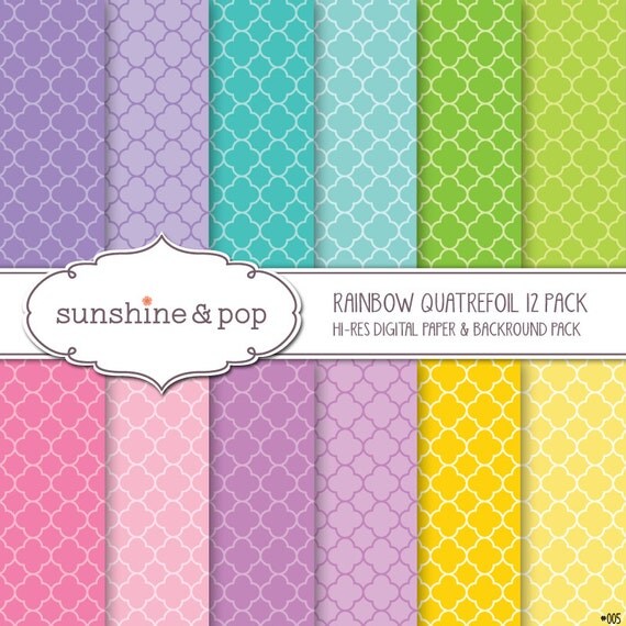 INSTANT DOWNLOAD - Rainbow Easter Quatrefoil 12 Pack Digital Papers - perfect for scrapbooking,, invitations, and all paper crafts Il_570xn