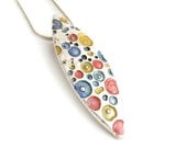 oval geometric colorful blue red yellow statement pendant necklace