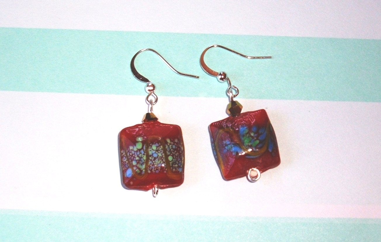 Red/Multi Lampwork Earrings