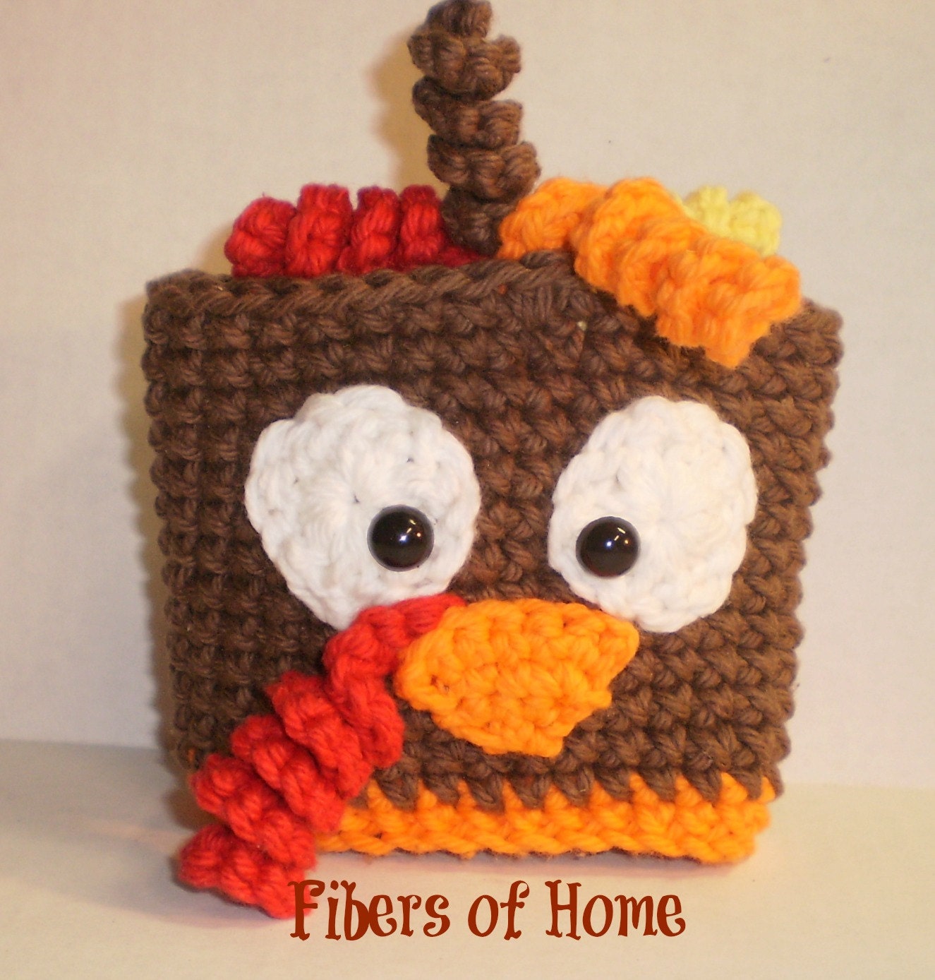 Turkey Coffee Cozy - Brown Red Orange and Yellow -- Hand Crafted - Gobble