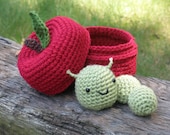 Crocheted Apple with Worm Amigurumi,  Perfect Teacher Gift by CROriginals