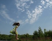 Nice Girls skirt - with flowers, green cubes bottom side, cotton. Ready to ship - 6/7 years or custom sizes 2T/3T, 4/5, 6/7, 8/10, with GIFT