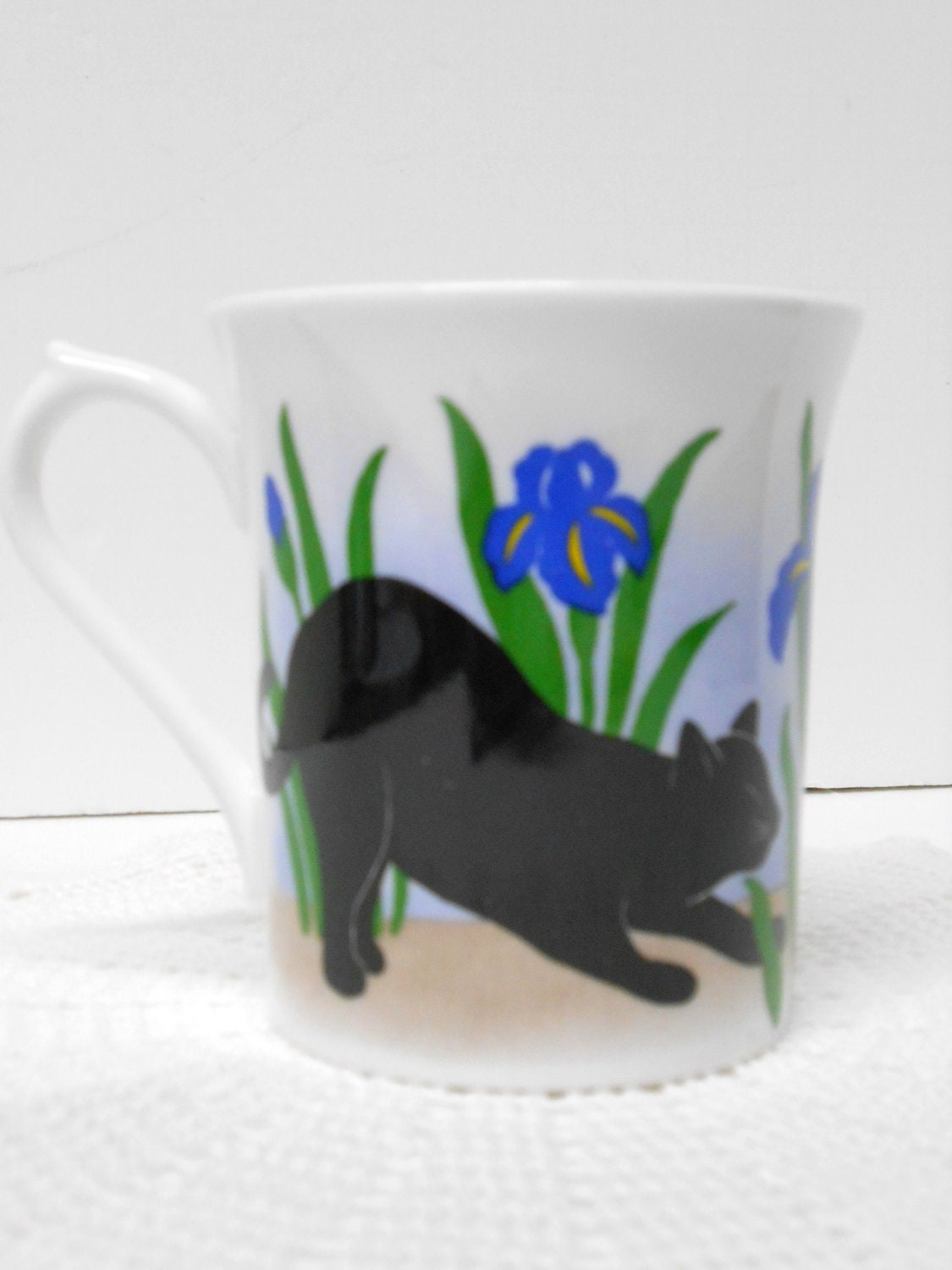 Queens Fine Bone China Coffee Cup Black Cats Purple Iris England Collectable