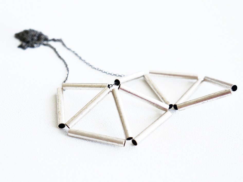 Kalisia // Handmade Geometric Necklace - 3D  Metal Brass Triangle Tubes  Cyber Monday