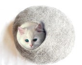 Cat Bed Cave House vessel in Natural Grey Felted Free Cat Ball etsy UK