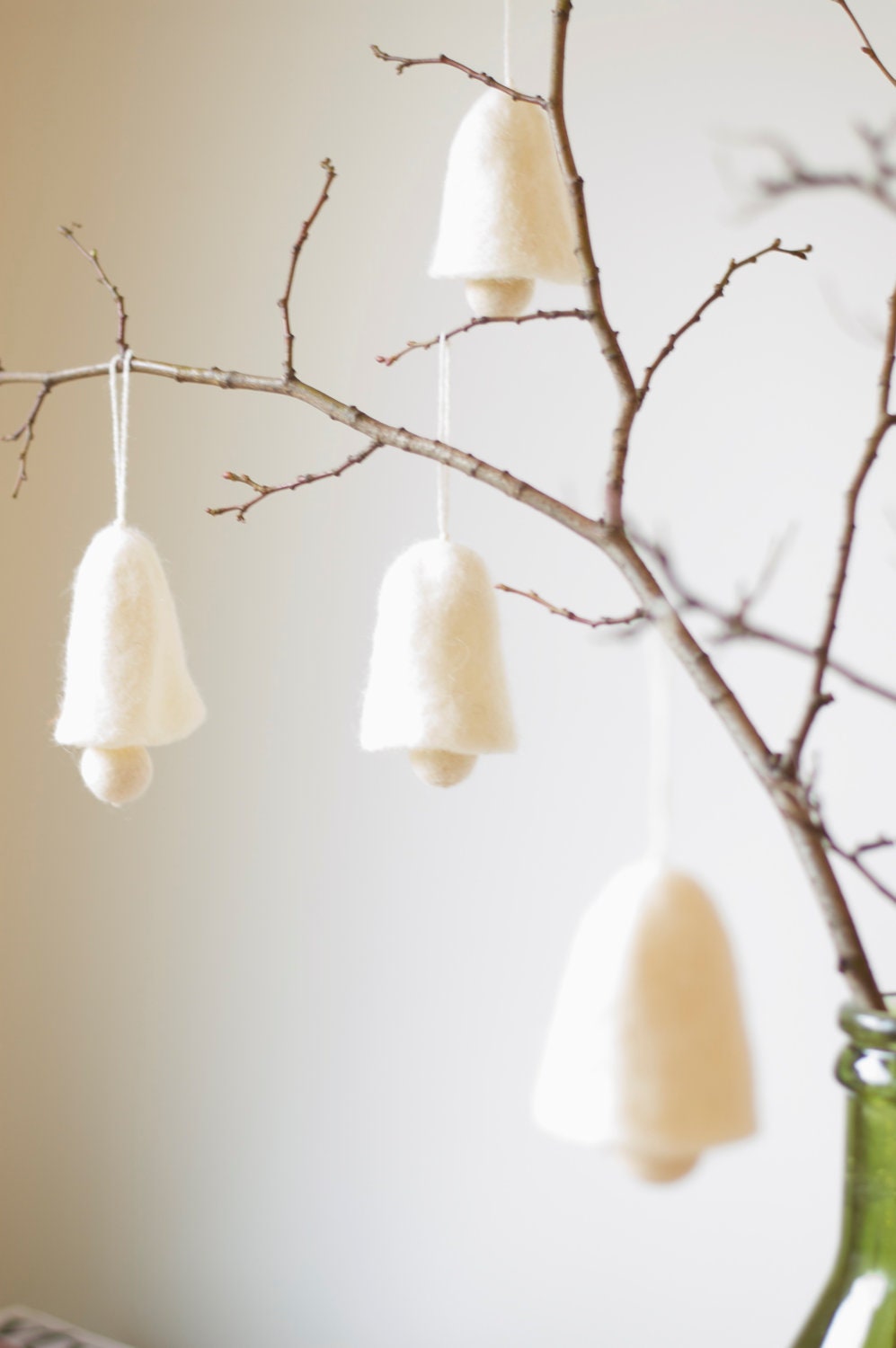 White bell Christmas ornament / cream white felted - Owiekiddie